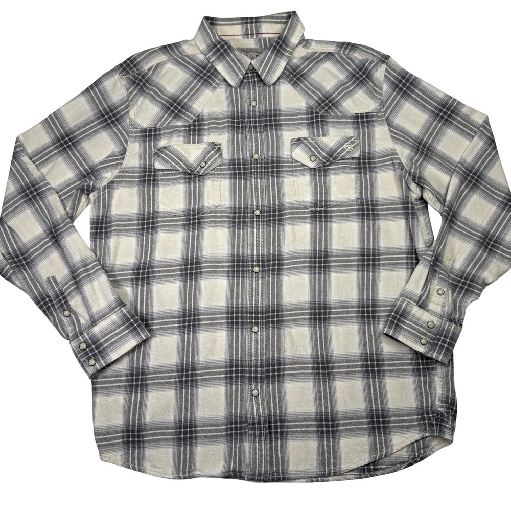 Blue Ranchwear Gray Plaid Western Snap Shirt Men's XL Pearl Snap‎ Cotton Twill